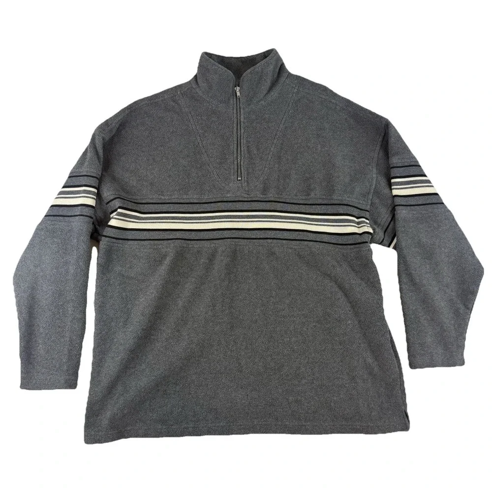 Zero Gravity Sweater Men's Size Large Vintage 1/4 Zip‎ Shirt Y2K Stripes Gray